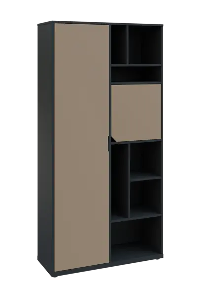 KSR6-83 L skříň šatní, 1x výsuvné ramínko, dvířka, niky, 2053x1022x400 mm, provedení levé, antracit/latte